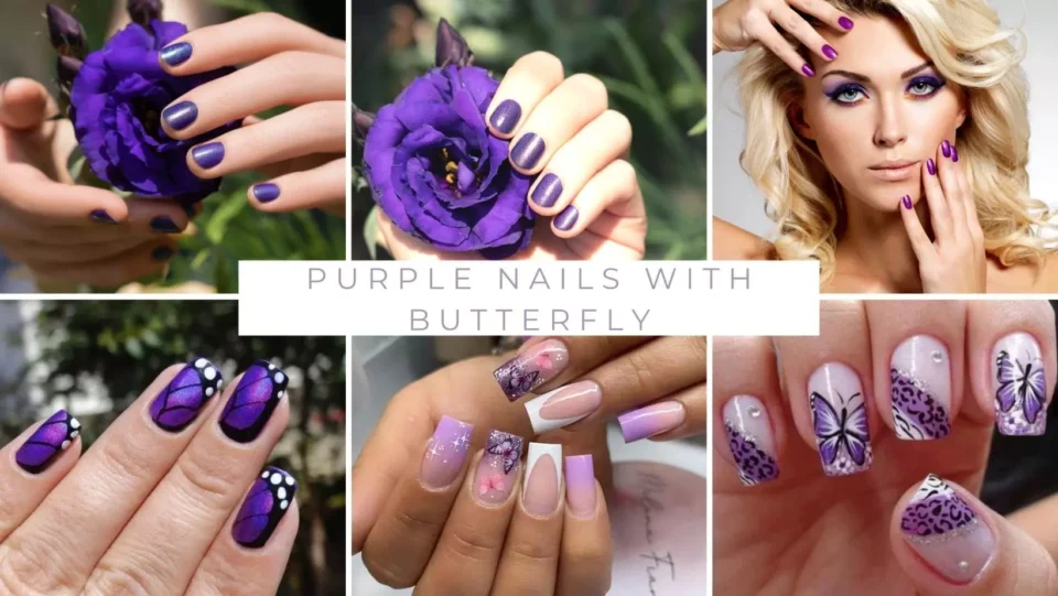 purple nails with butterfly